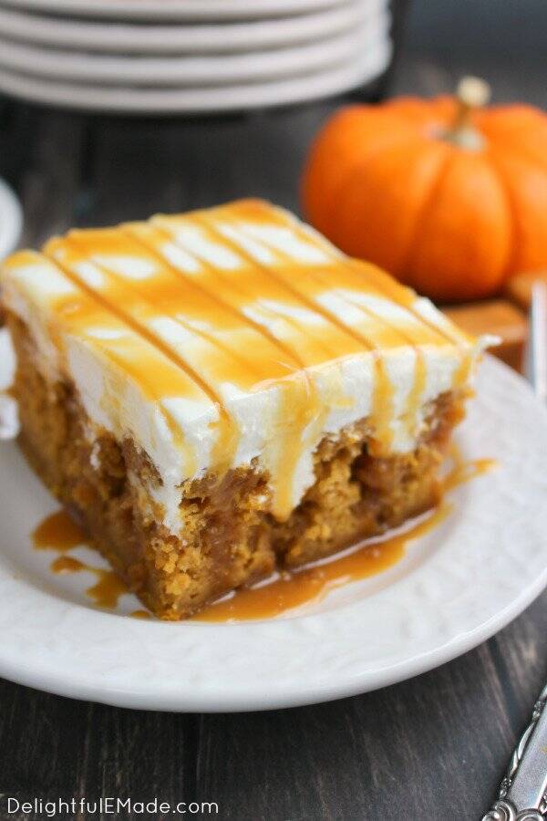 Pumpkin Caramel Cream Cheese Poke Cake